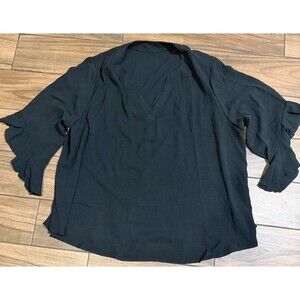 Plus size Black Long Sleeve Ruffle Blouse 5XL